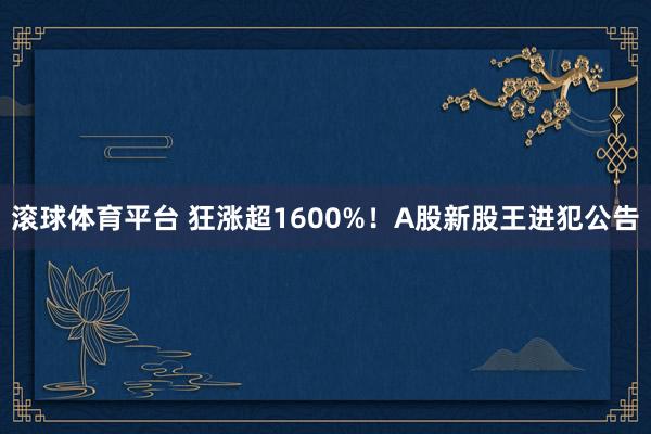 滚球体育平台 狂涨超1600%！A股新股王进犯公告