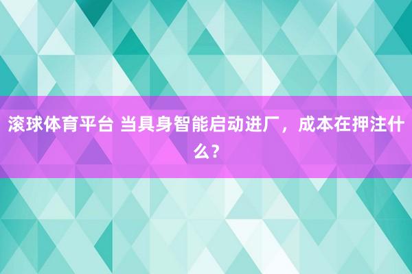 滚球体育平台 当具身智能启动进厂，成本在押注什么？