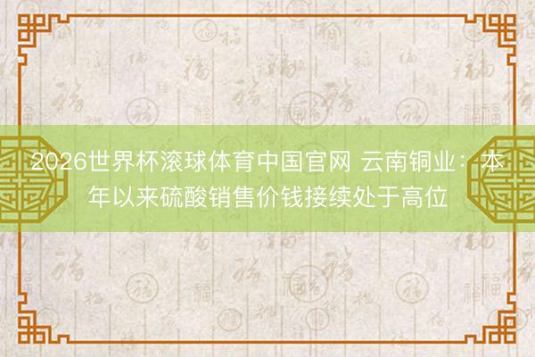 2026世界杯滚球体育中国官网 云南铜业：本年以来硫酸销售价钱接续处于高位