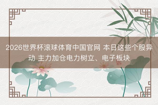 2026世界杯滚球体育中国官网 本日这些个股异动 主力加仓电力树立、电子板块